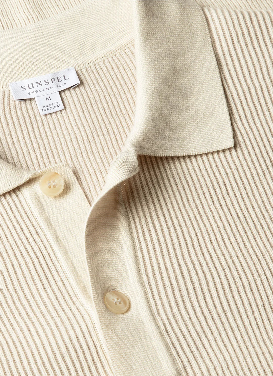 Sunspel Contrast Rib Polo Shirt - Ecru