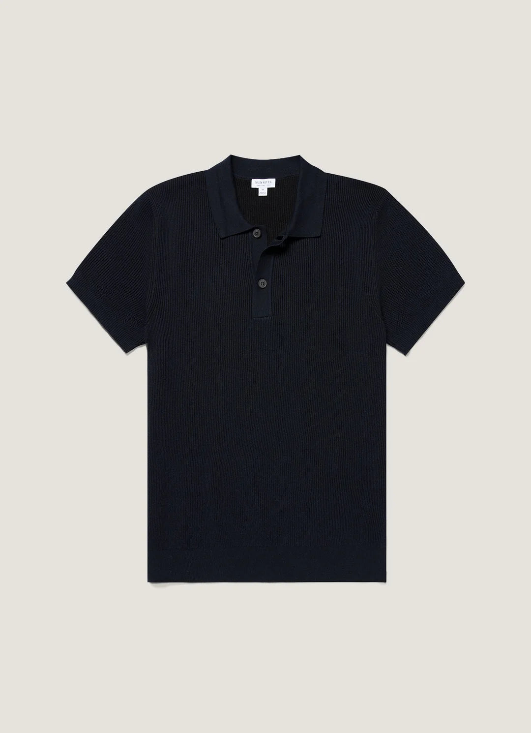 Sunspel Contrast Rib Polo Shirt - Navy