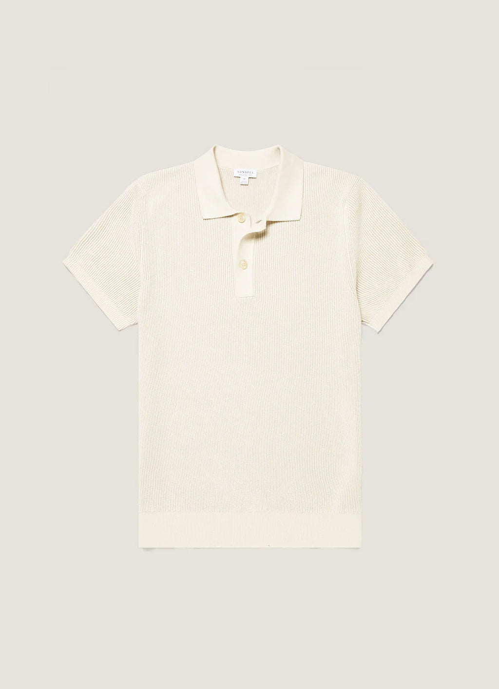 Sunspel Contrast Rib Polo Shirt - Ecru