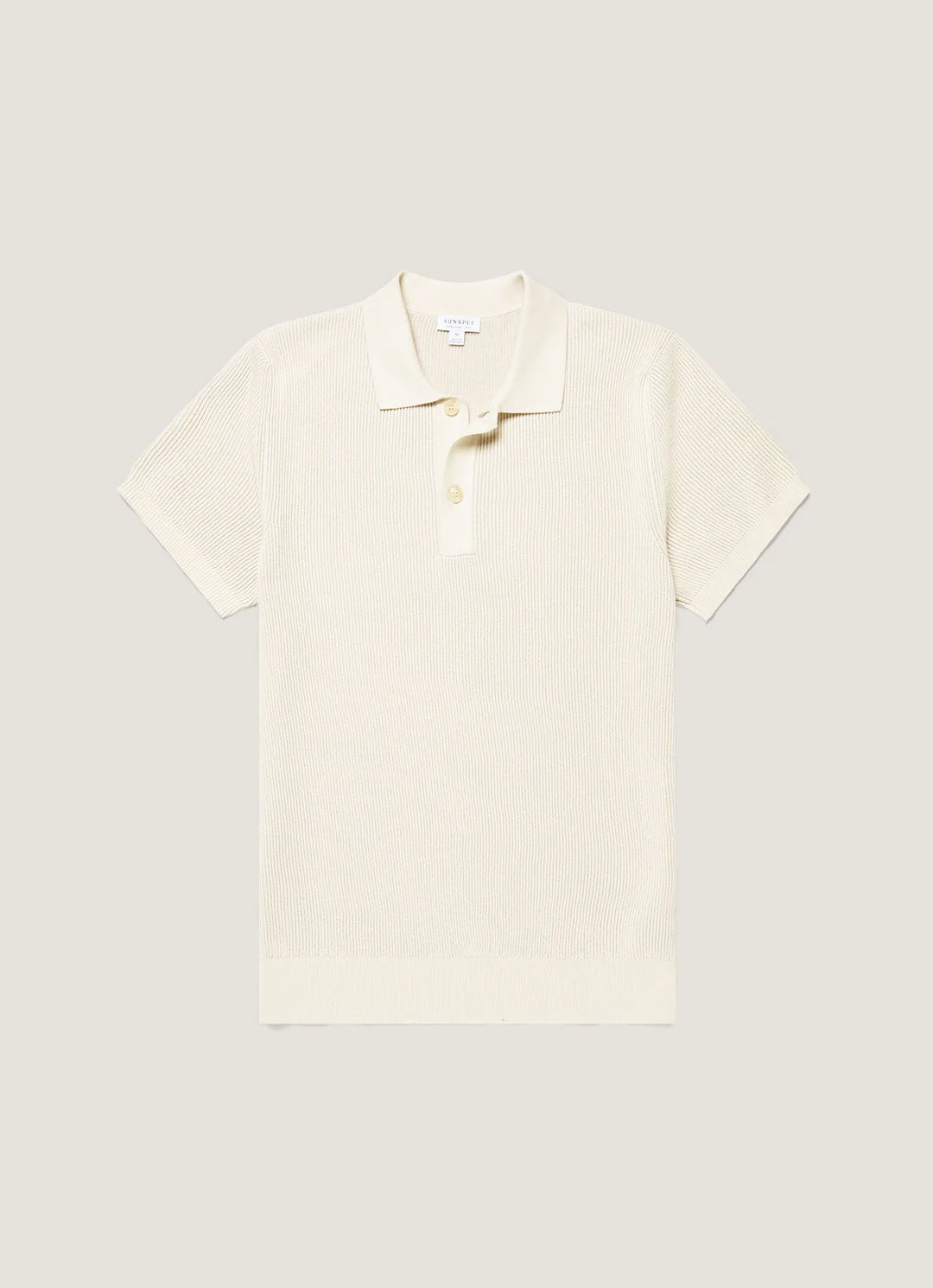 Sunspel Contrast Rib Polo Shirt - Ecru
