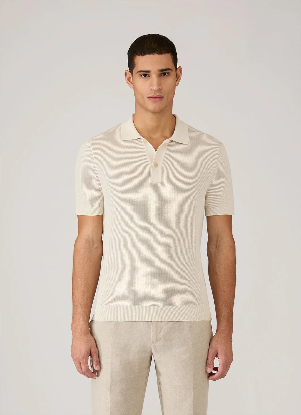 Sunspel Contrast Rib Polo Shirt - Ecru