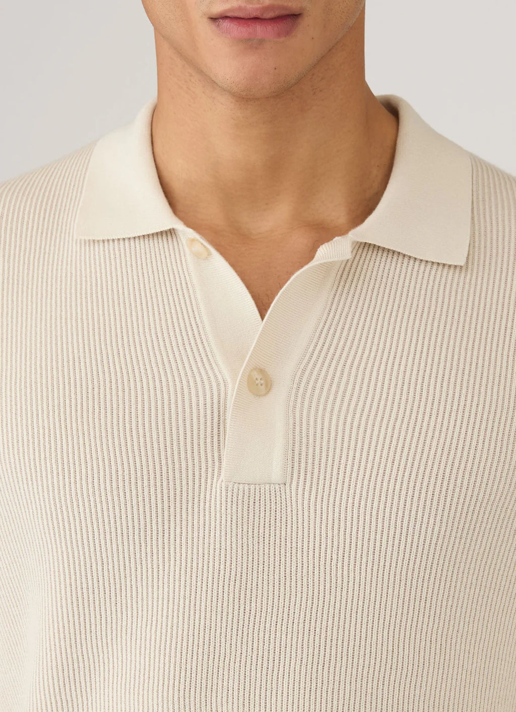 Sunspel Contrast Rib Polo Shirt - Ecru
