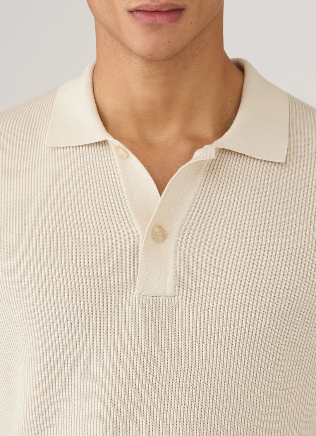 Sunspel Contrast Rib Polo Shirt - Ecru