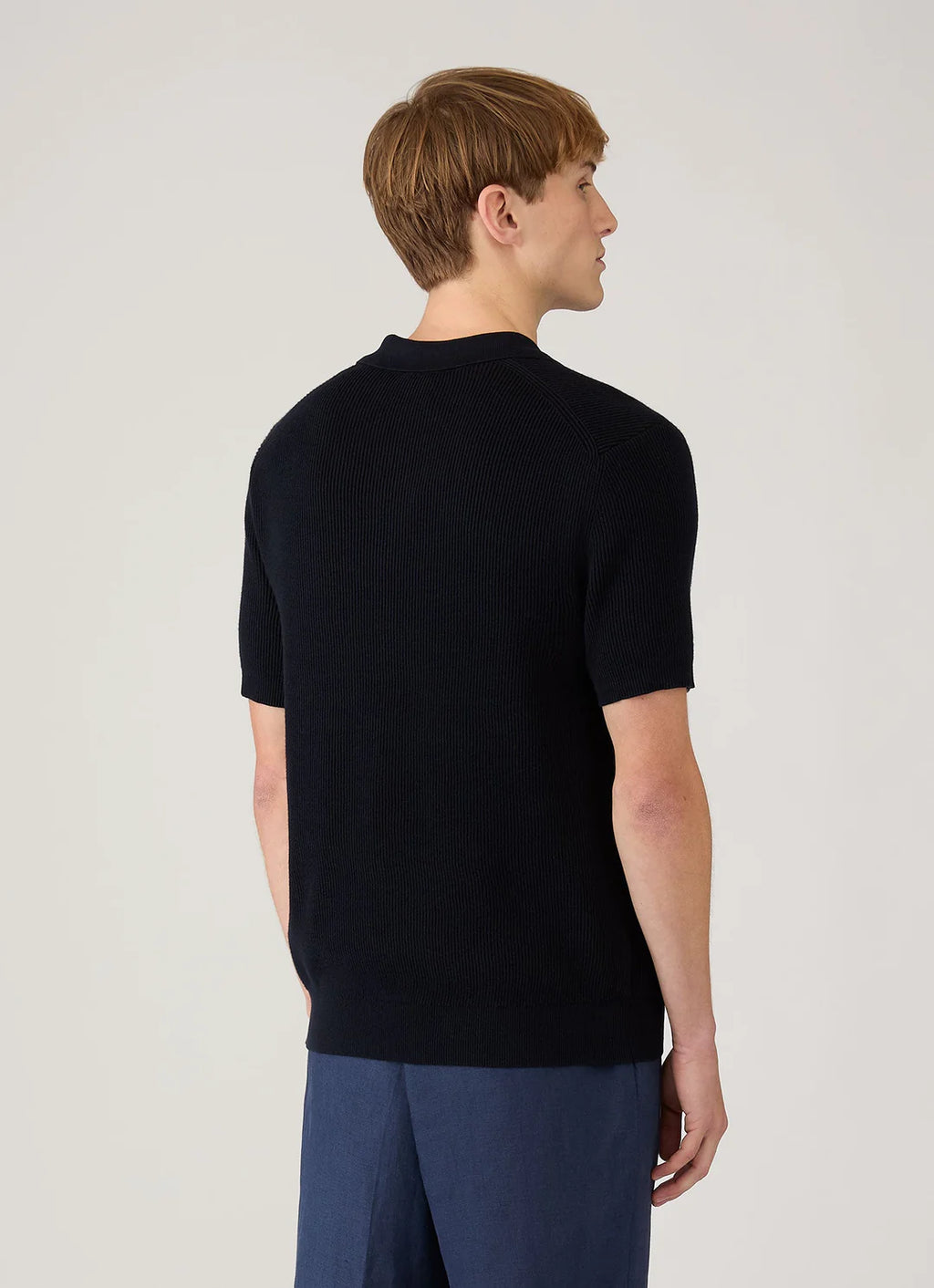 Sunspel Contrast Rib Polo Shirt - Navy