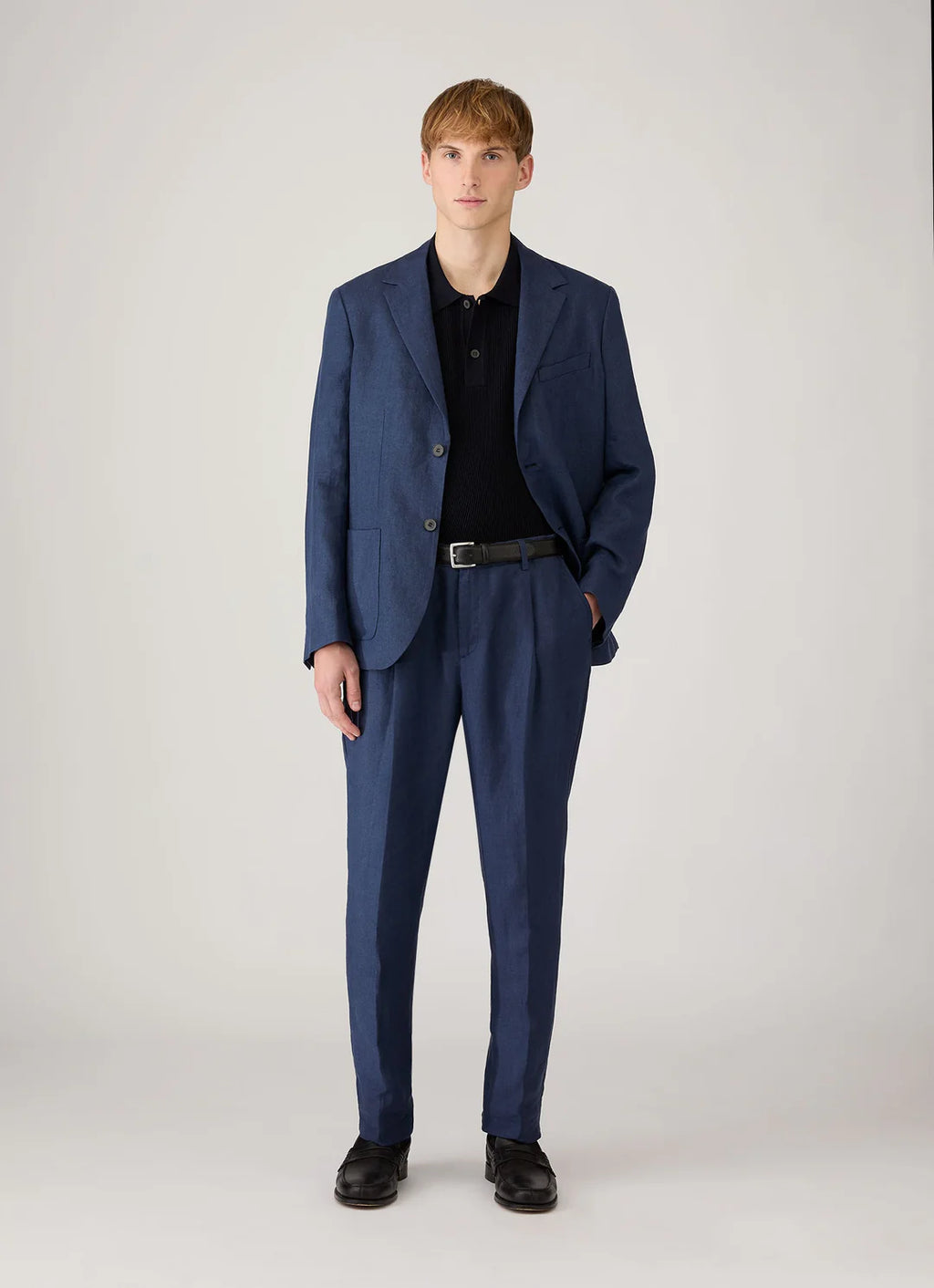Sunspel Contrast Rib Polo Shirt - Navy