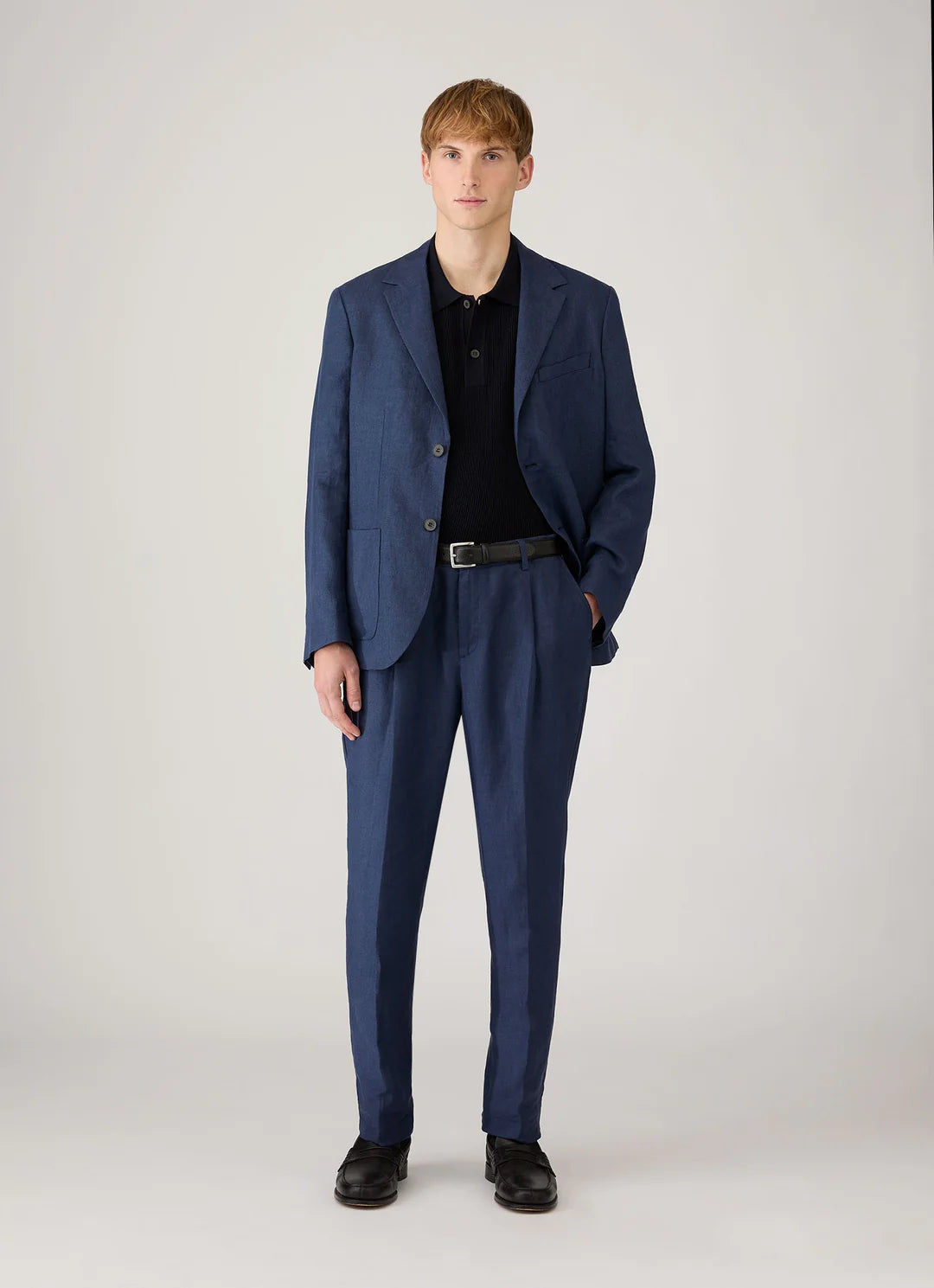 Sunspel Contrast Rib Polo Shirt - Navy
