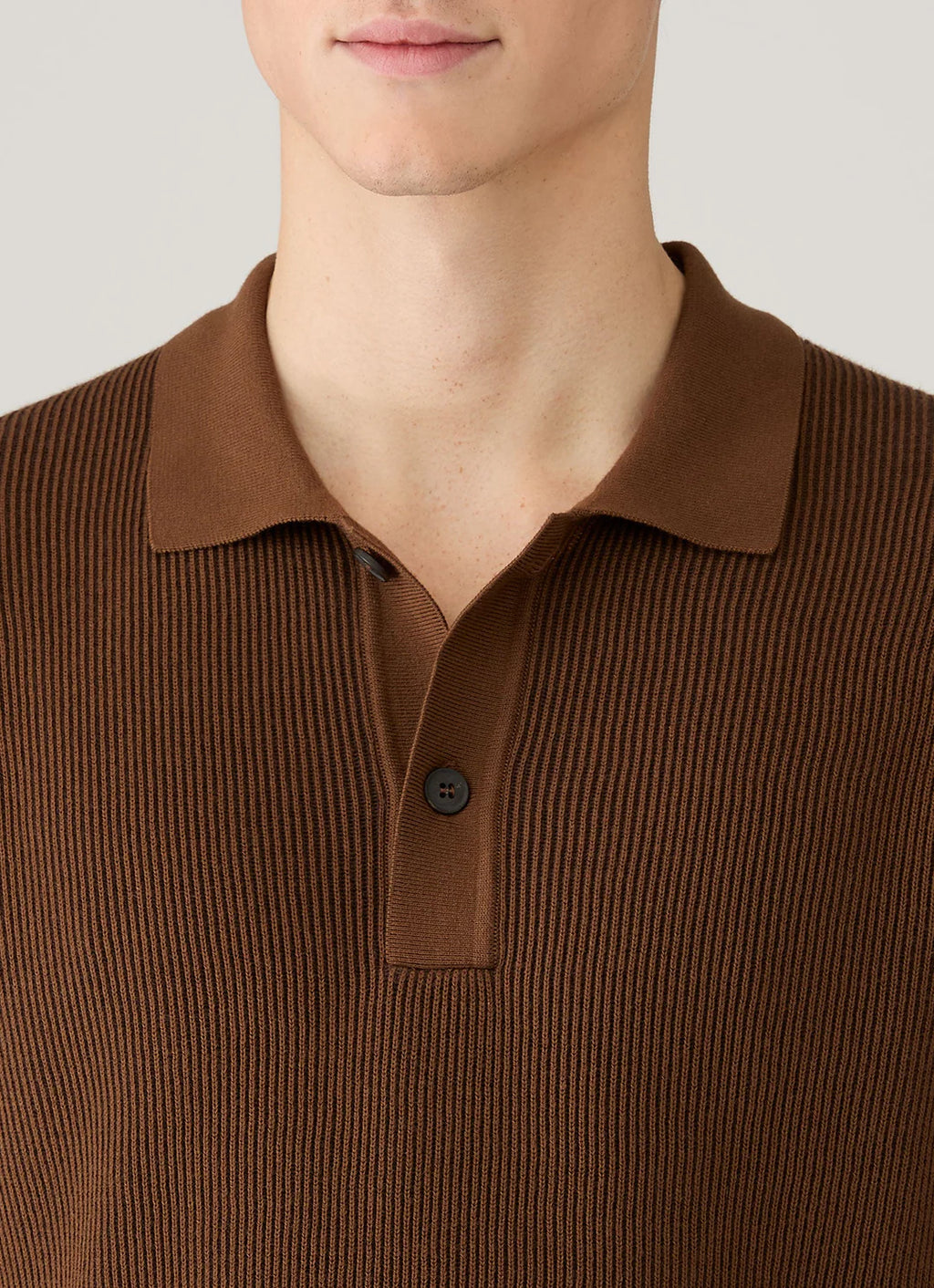 Sunspel Contrast Rib Polo Shirt - Bronze