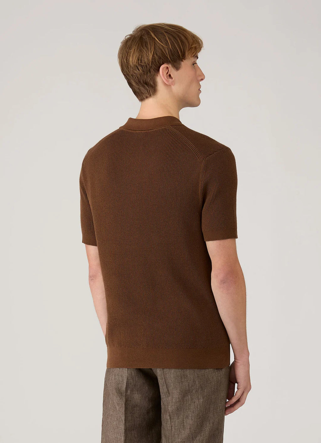 Sunspel Contrast Rib Polo Shirt - Bronze