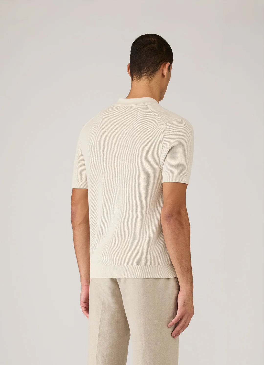 Sunspel Contrast Rib Polo Shirt - Ecru