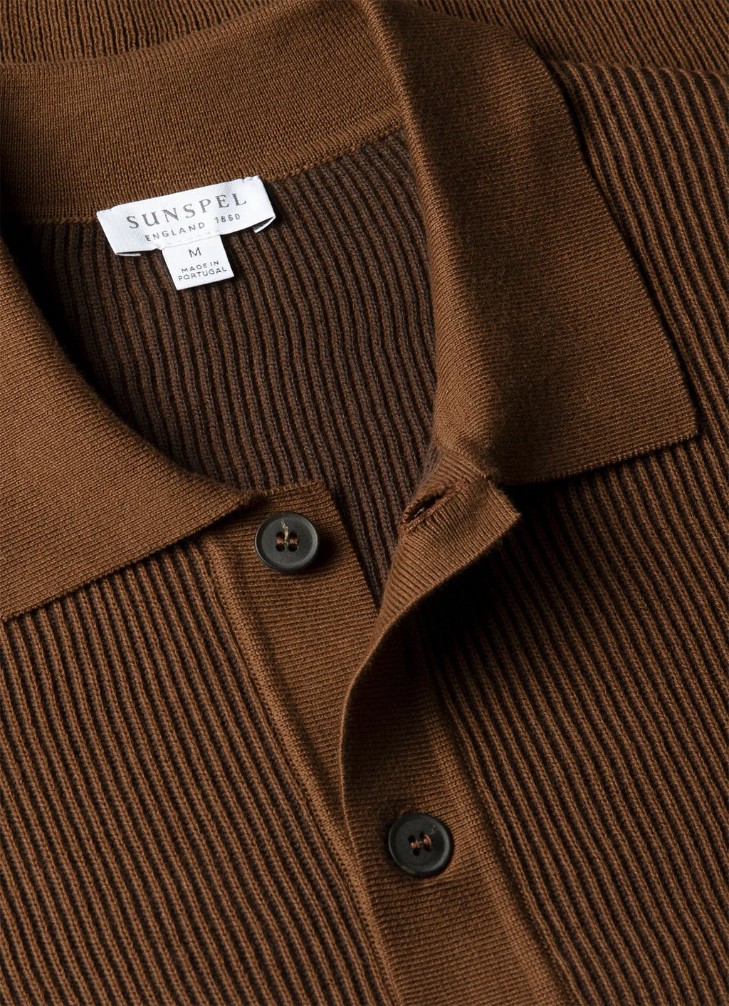 Sunspel Contrast Rib Polo Shirt - Bronze