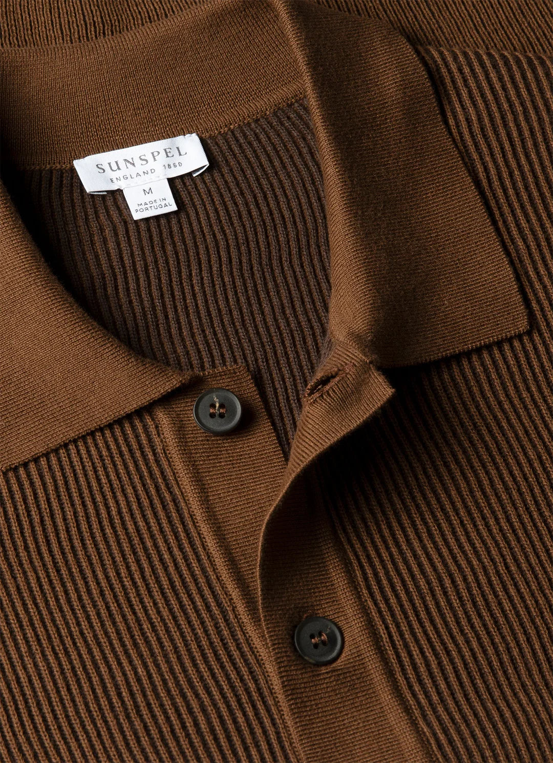 Sunspel Contrast Rib Polo Shirt - Bronze