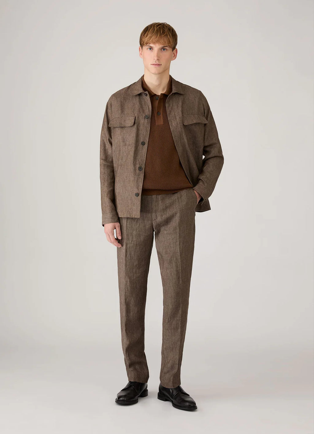Sunspel Contrast Rib Polo Shirt - Bronze