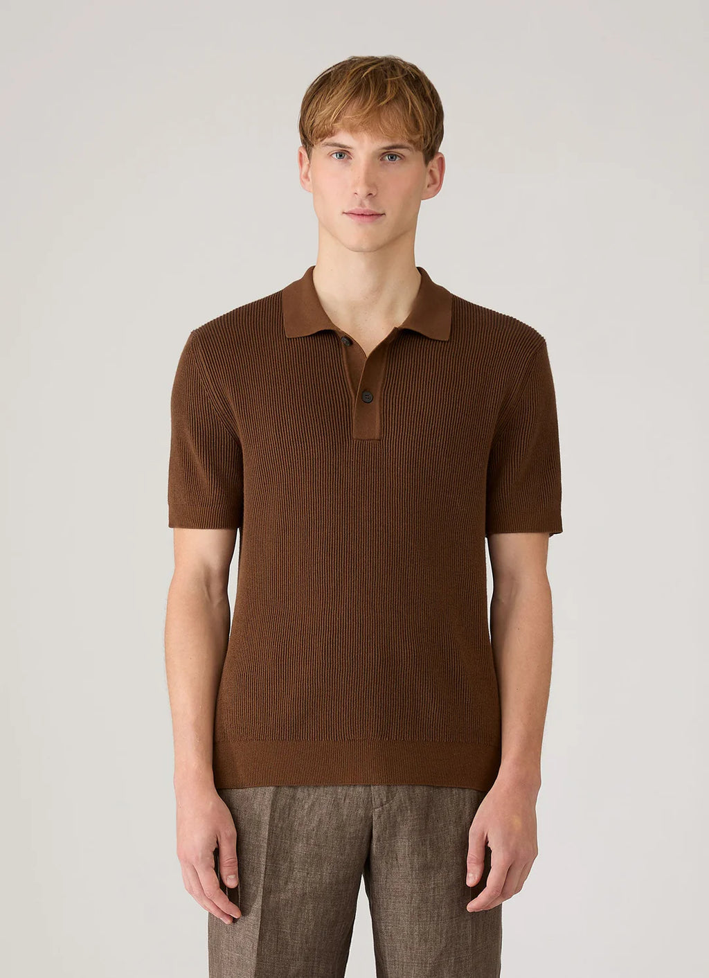 Sunspel Contrast Rib Polo Shirt - Bronze