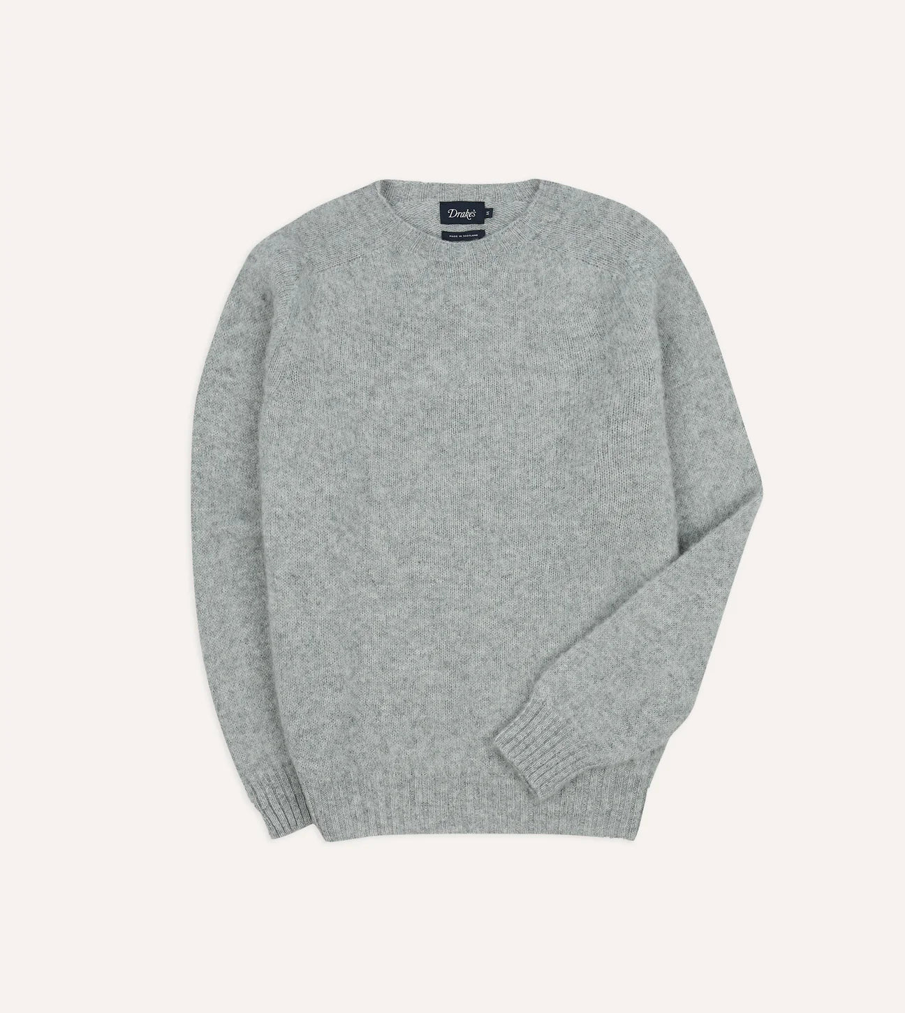 Drake's Silver Grey Brushed Shetland Crew Neck Jumper