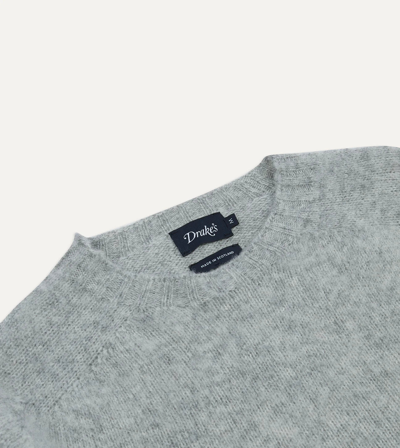 Drake's Silver Grey Brushed Shetland Crew Neck Jumper