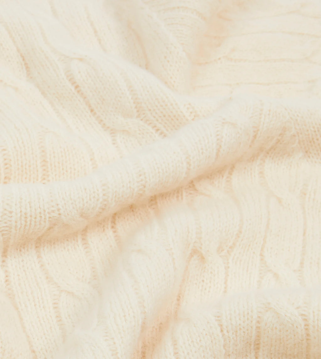 Drake's Ecru Brushed Shetland Cable Knit Crew Neck Jumper