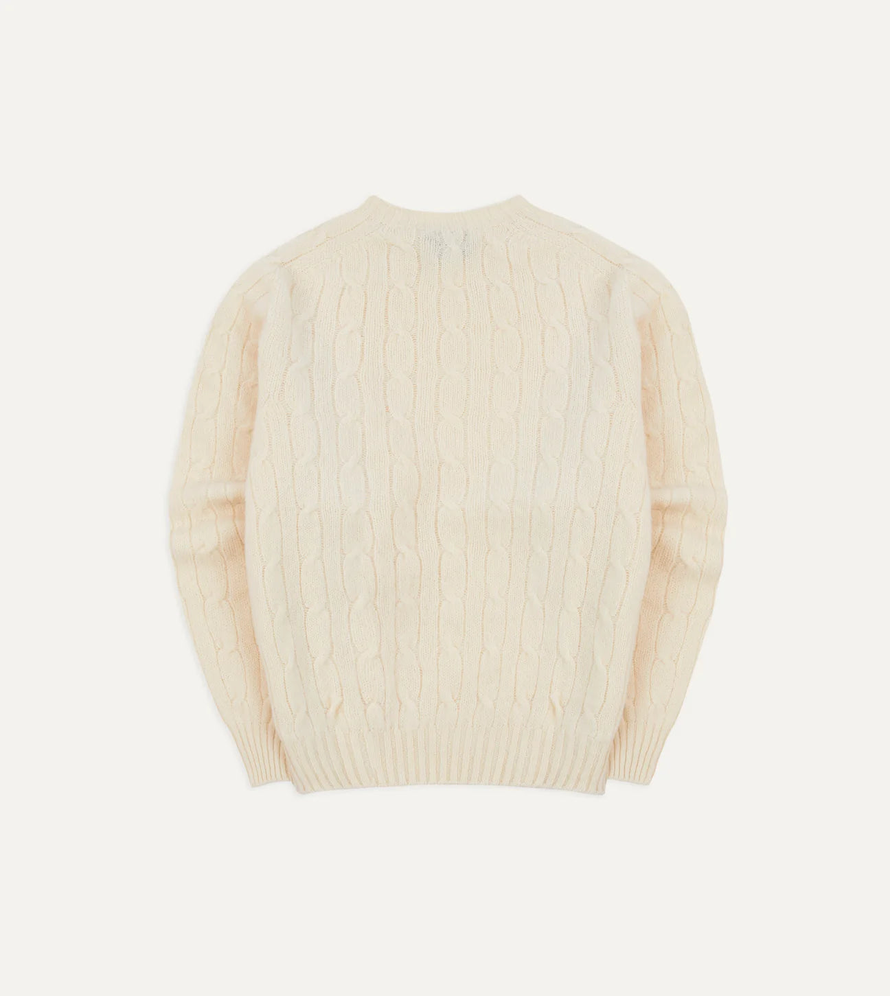 Drake's Ecru Brushed Shetland Cable Knit Crew Neck Jumper
