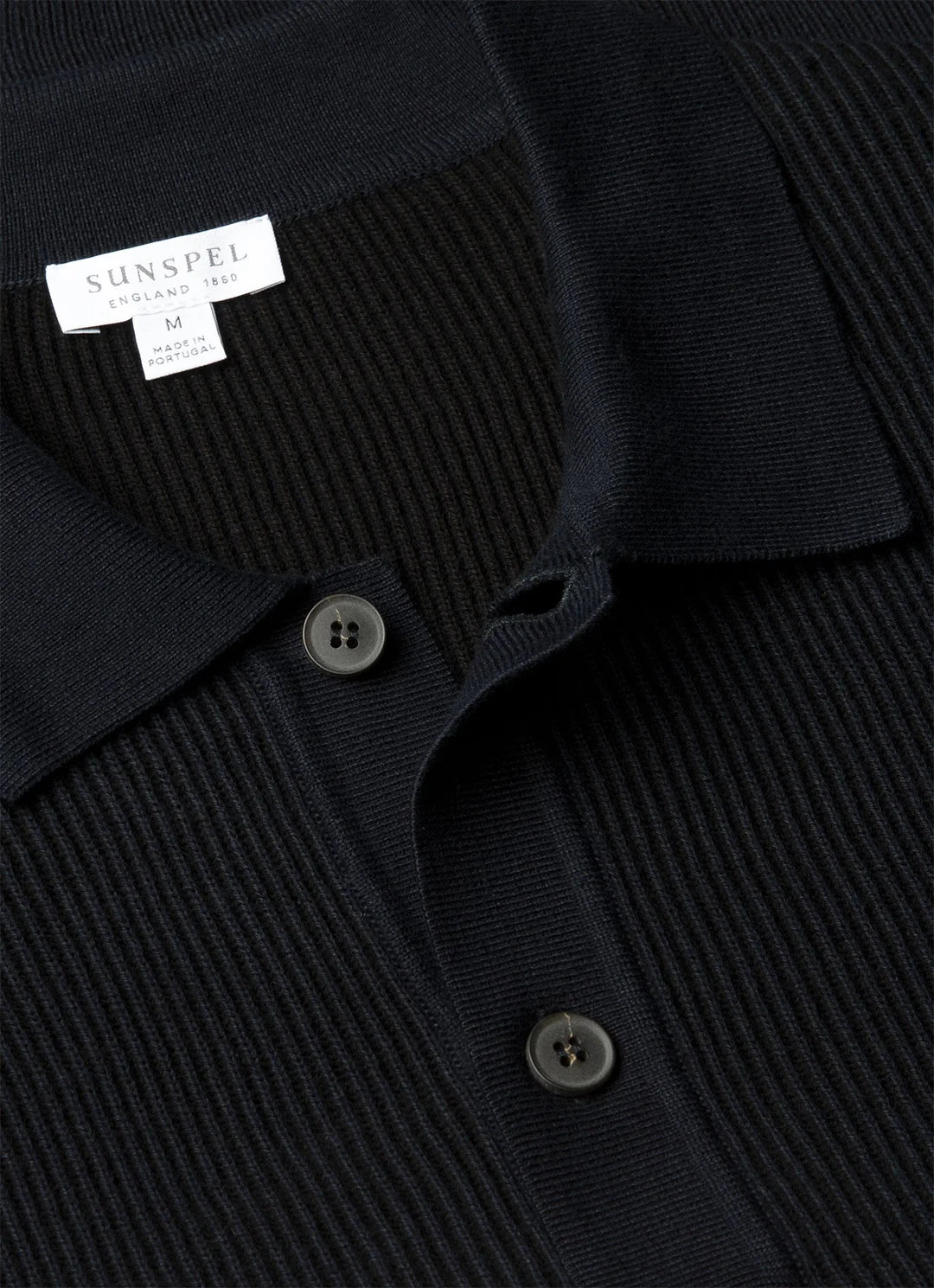 Sunspel Contrast Rib Polo Shirt - Navy