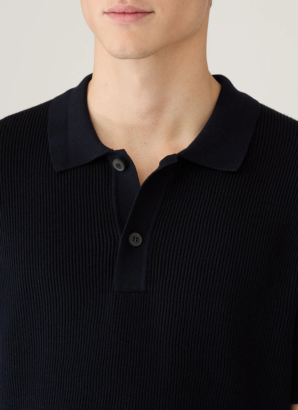 Sunspel Contrast Rib Polo Shirt - Navy