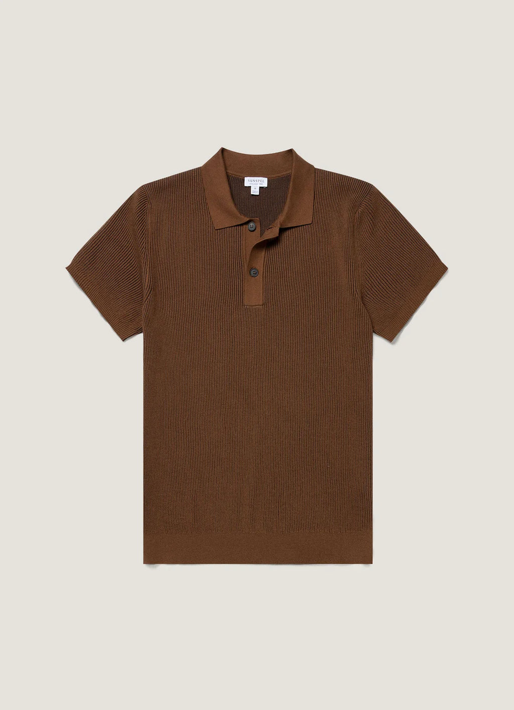 Sunspel Contrast Rib Polo Shirt - Bronze