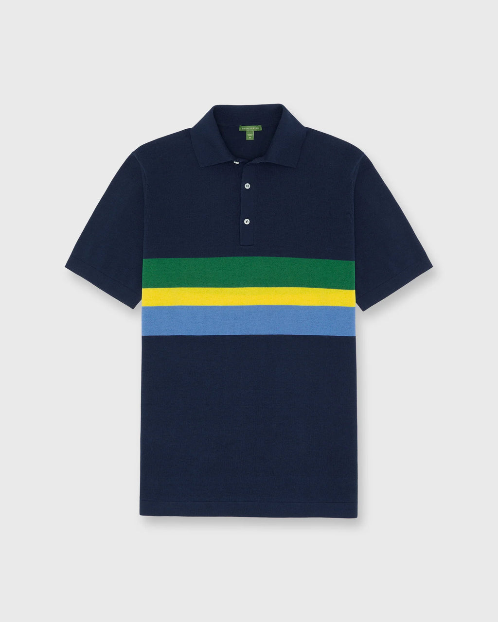 SID MASHBURN Rally Polo Sweater Navy/Green/Gold Stripe Cotton