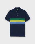 SID MASHBURN Rally Polo Sweater Navy/Green/Gold Stripe Cotton