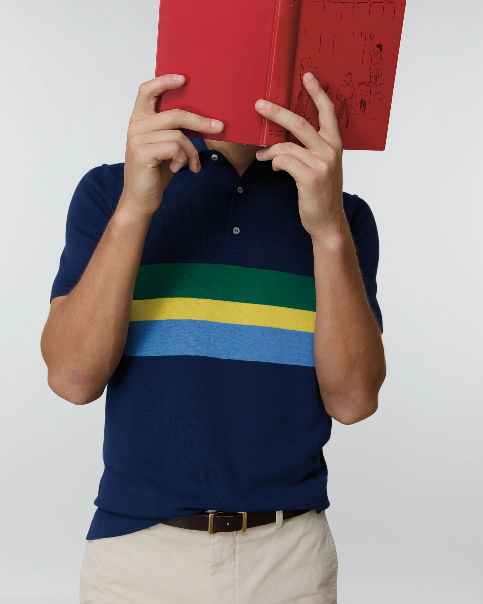 SID MASHBURN Rally Polo Sweater Navy/Green/Gold Stripe Cotton