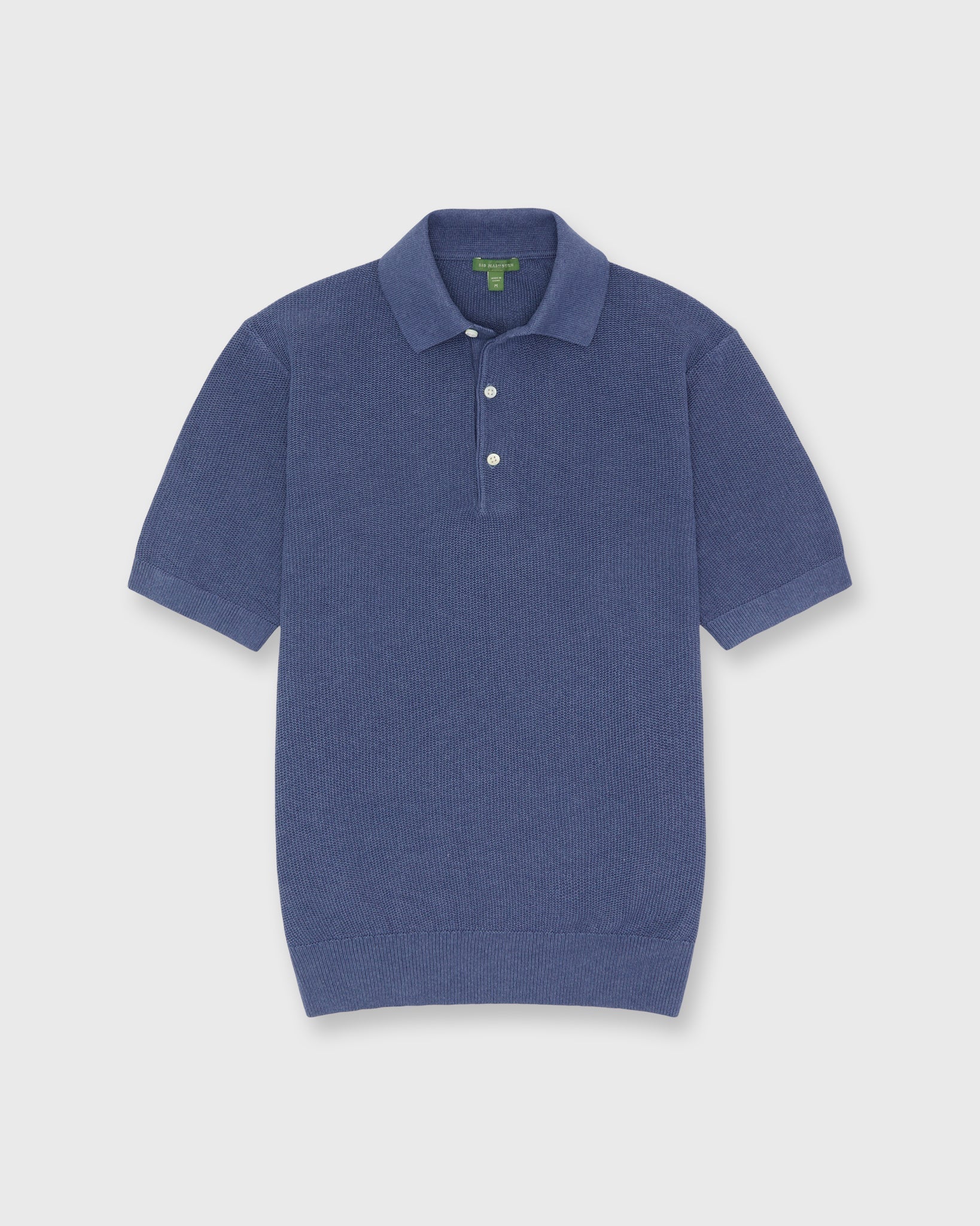 SID MASHBURN Textured Hyannis Polo Sweater Worn Denim Cotton/Linen