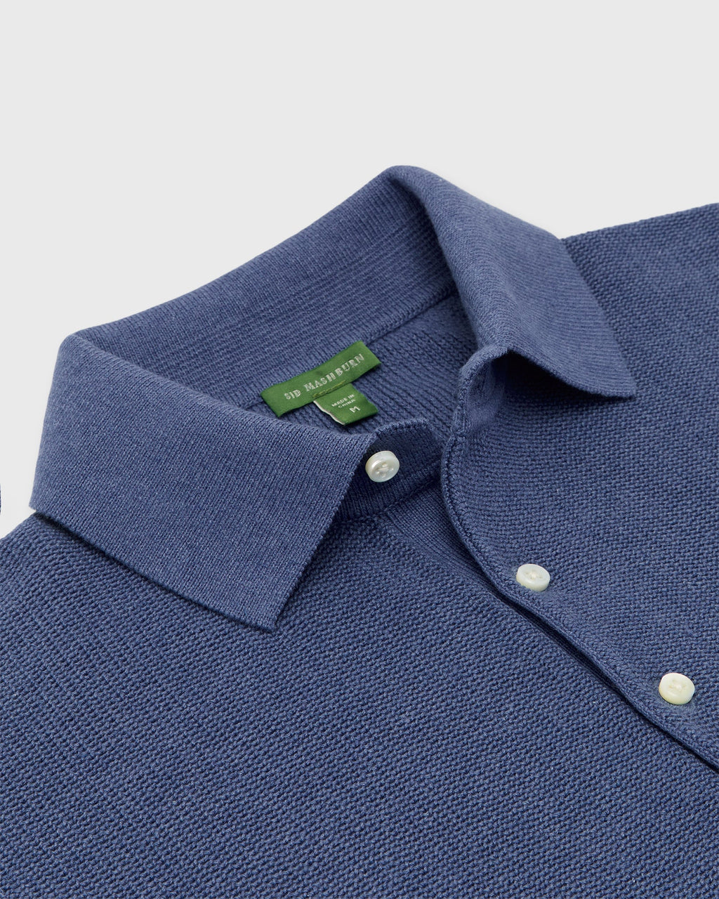 SID MASHBURN Textured Hyannis Polo Sweater Worn Denim Cotton/Linen