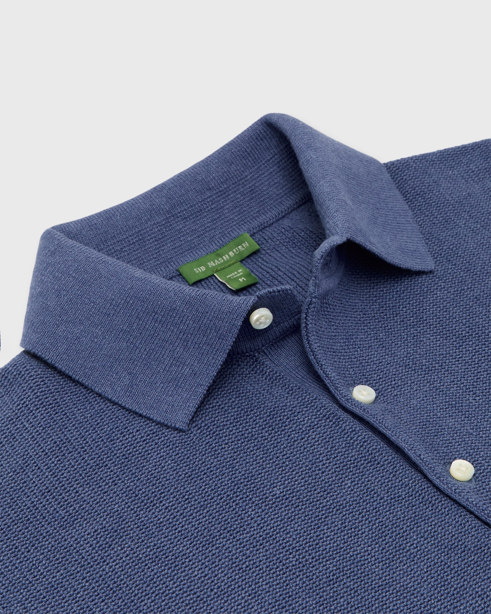 SID MASHBURN Textured Hyannis Polo Sweater Worn Denim Cotton/Linen