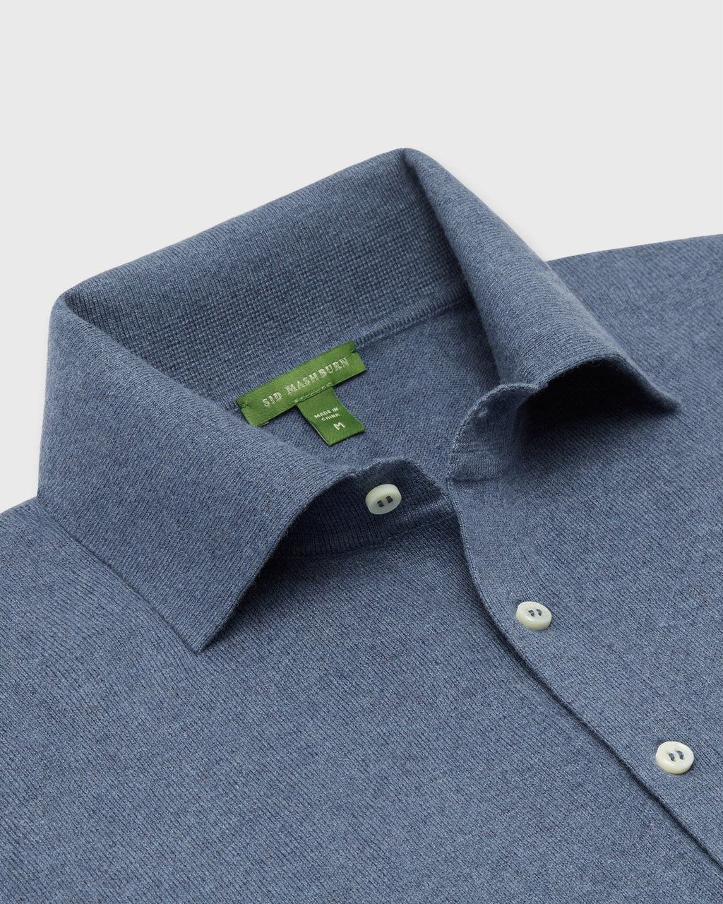 Sid Mashburn Long-Sleeved Rally Polo Sweater Heather Blue Cotton/Cashmere