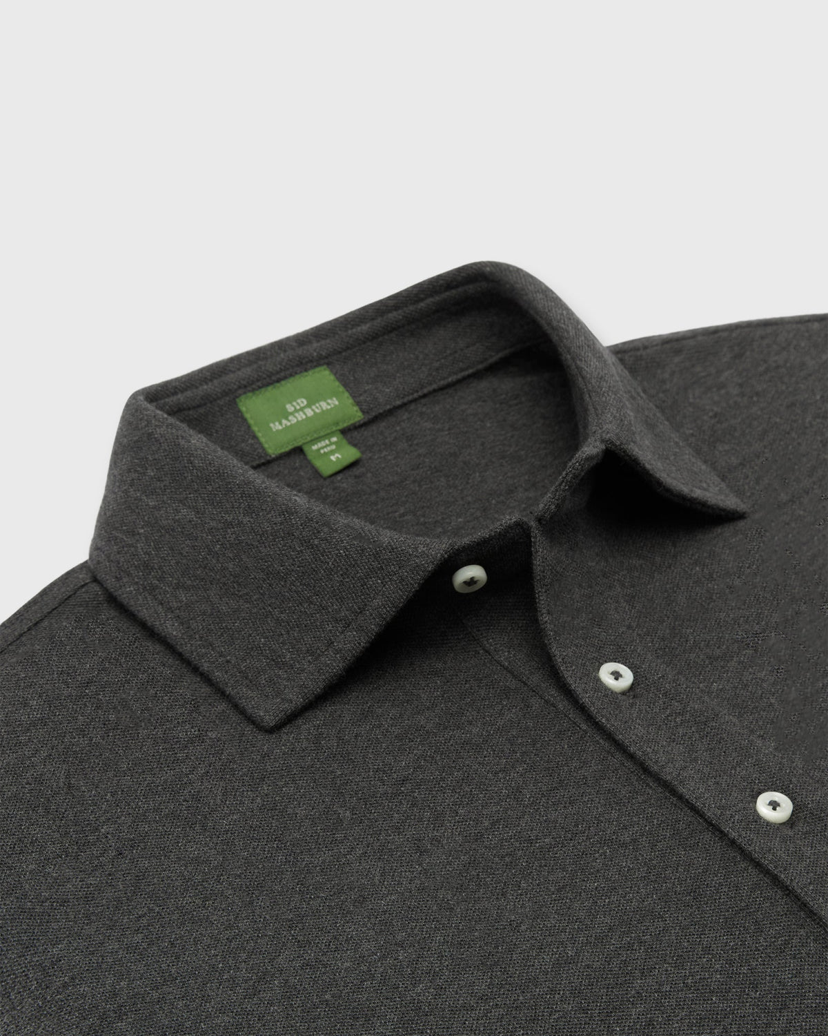 Sid Mashburn Long-Sleeved Polo Heather Charcoal Pima Pique