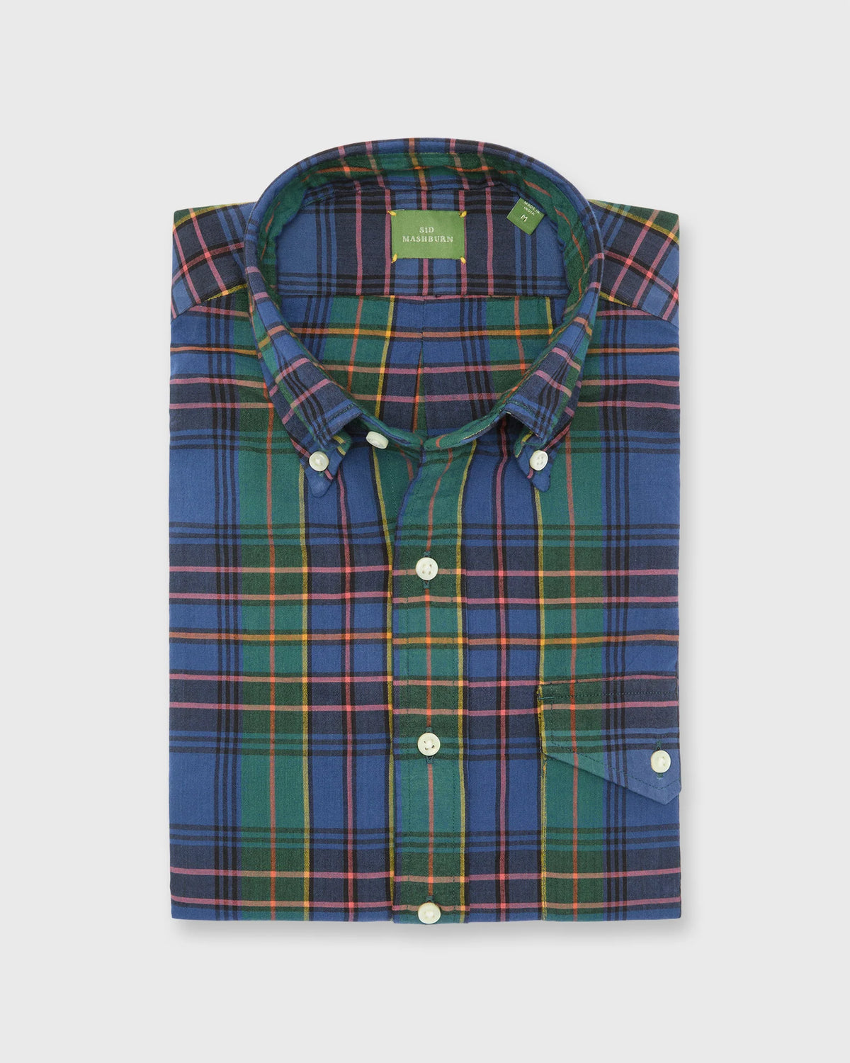 Sid Mashburn Handmade Button-Down Sport Shirt Bluegrass/Red/Yellow Madras