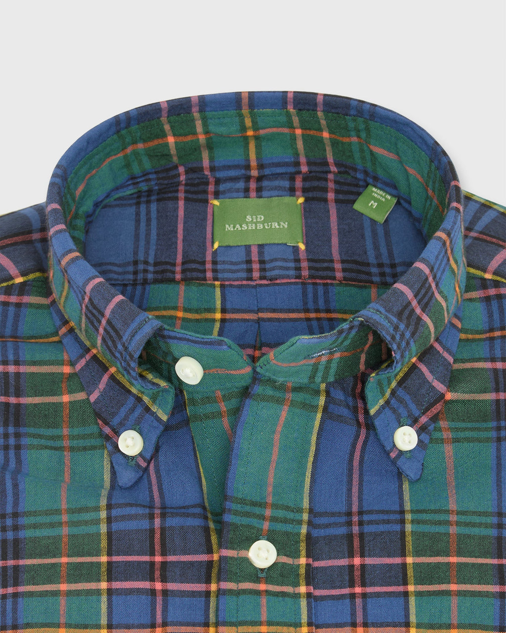 Sid Mashburn Handmade Button-Down Sport Shirt Bluegrass/Red/Yellow Madras