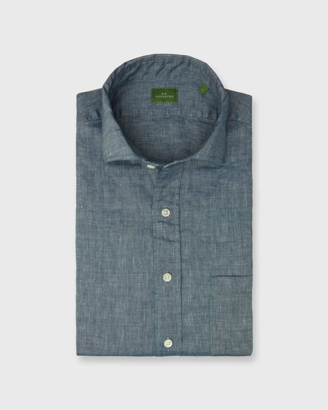 SID MASHBURN Spread Collar Sport Shirt Blue Cotolino Chambray