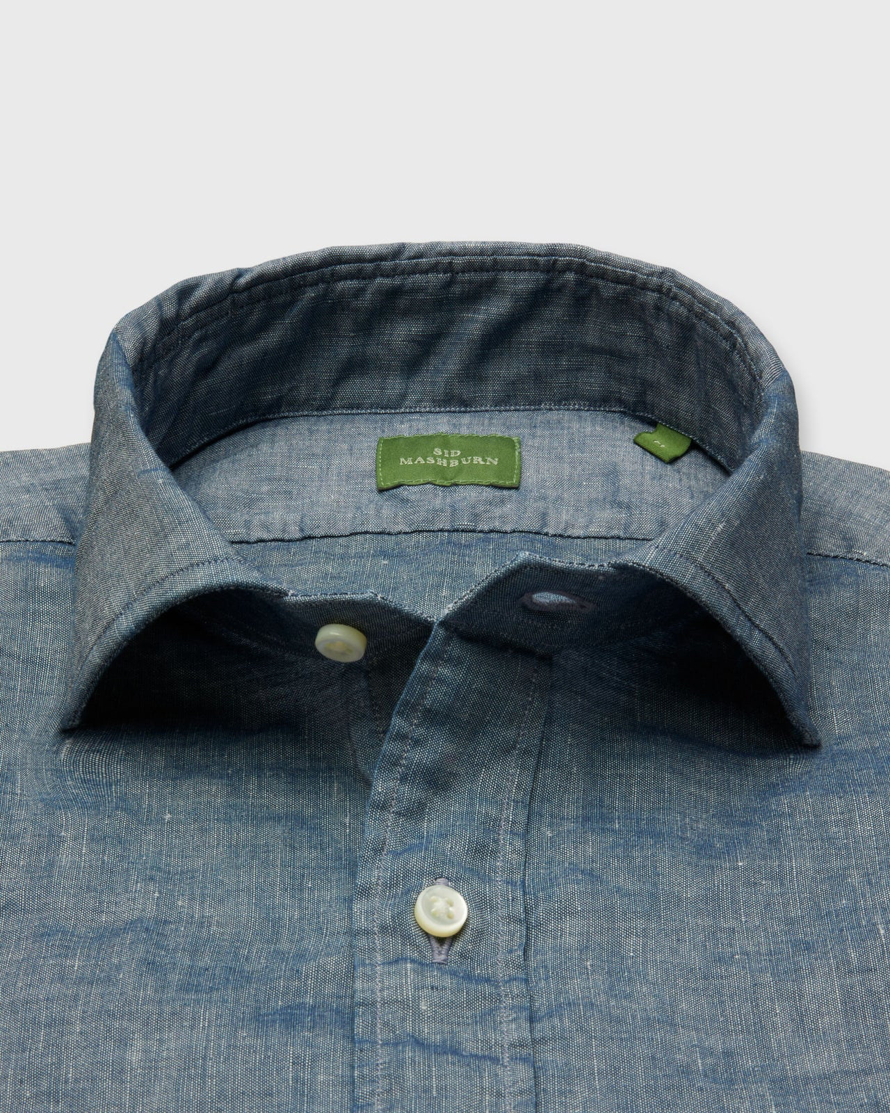 SID MASHBURN Spread Collar Sport Shirt Blue Cotolino Chambray