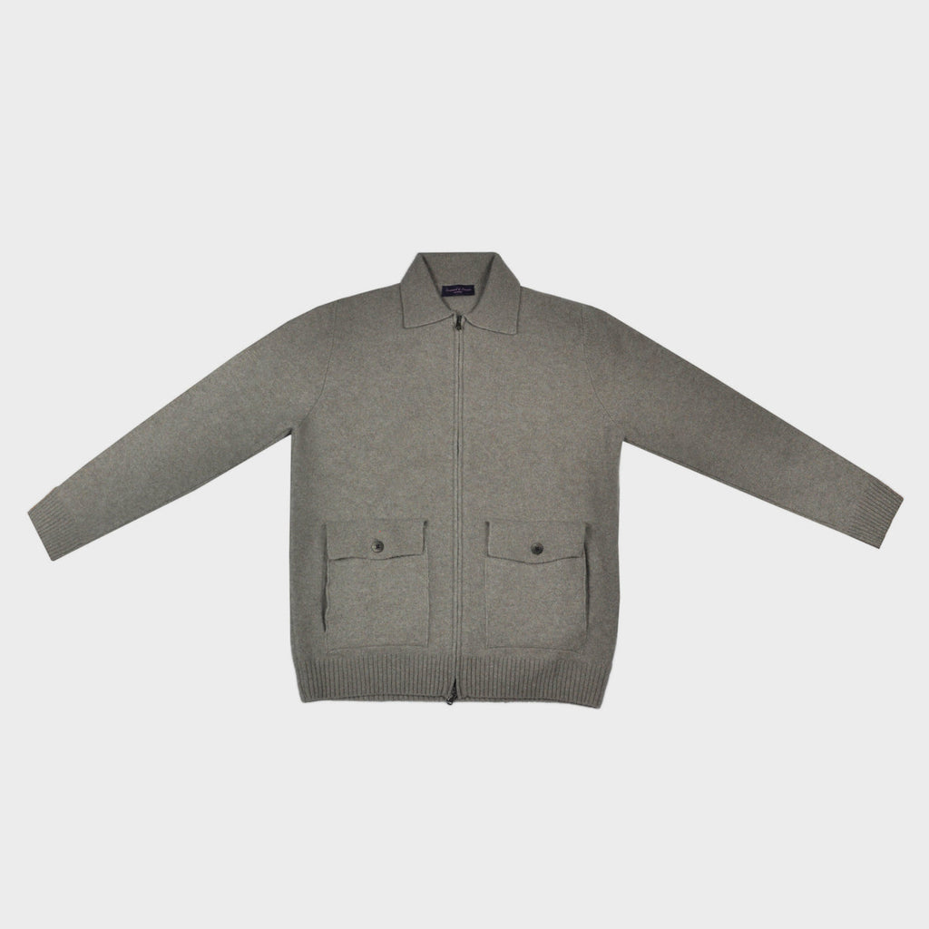 Seaward & Stearn Wool Bomber Zip Cardigan in Oatmeal