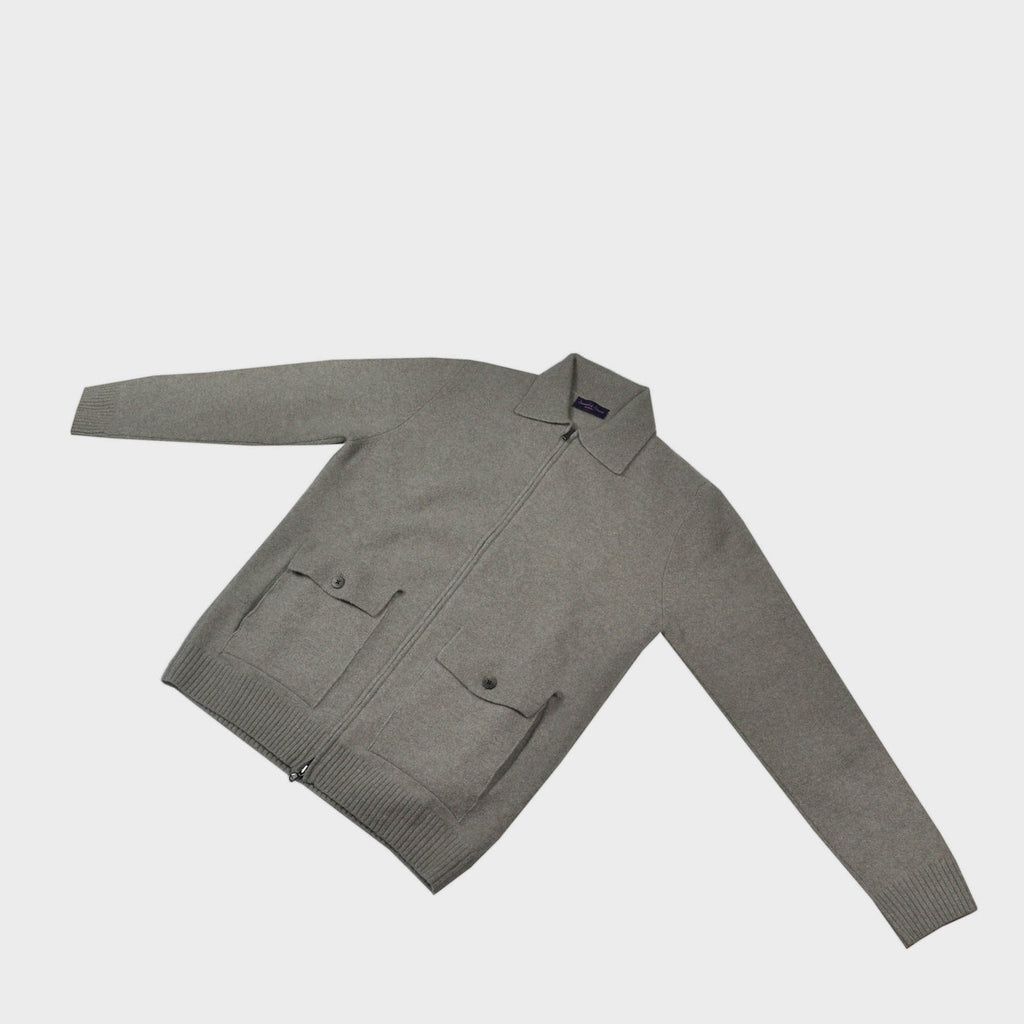 Seaward & Stearn Wool Bomber Zip Cardigan in Oatmeal