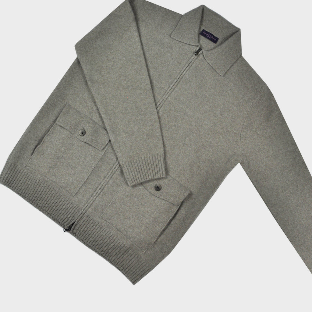 Seaward & Stearn Wool Bomber Zip Cardigan in Oatmeal