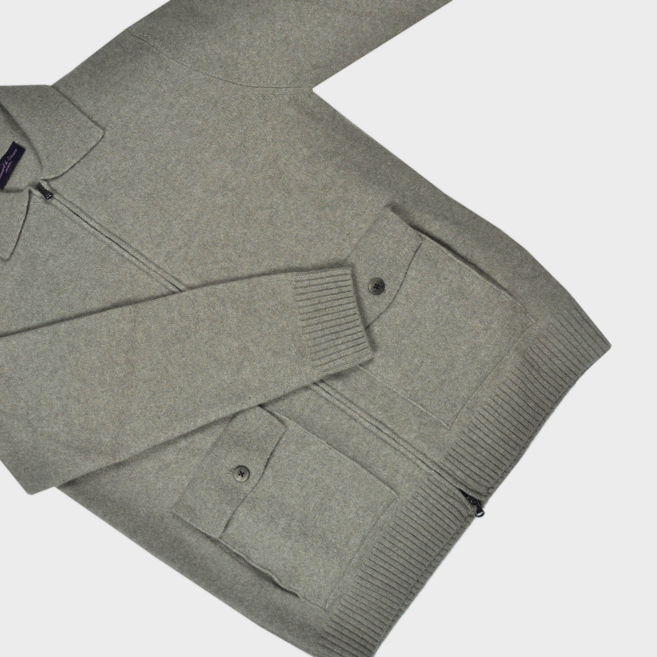 Seaward & Stearn Wool Bomber Zip Cardigan in Oatmeal