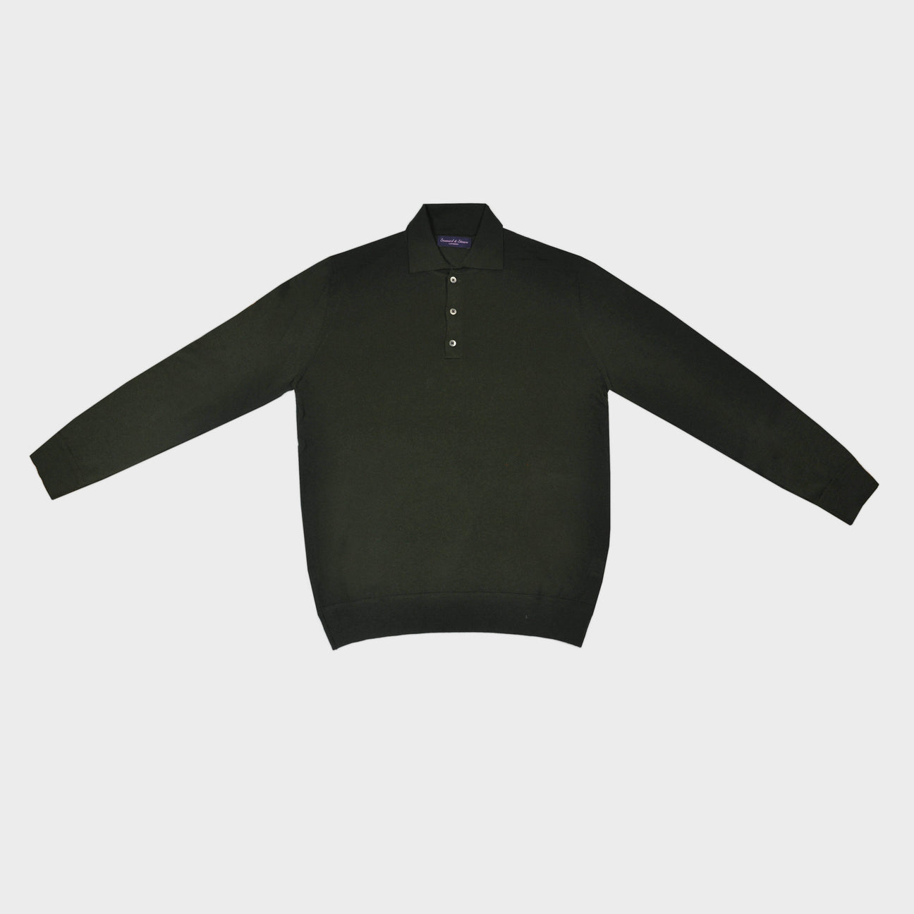 Seaward and Stearn Super Fine Merino Wool Long Sleeve Polo Bottle Green