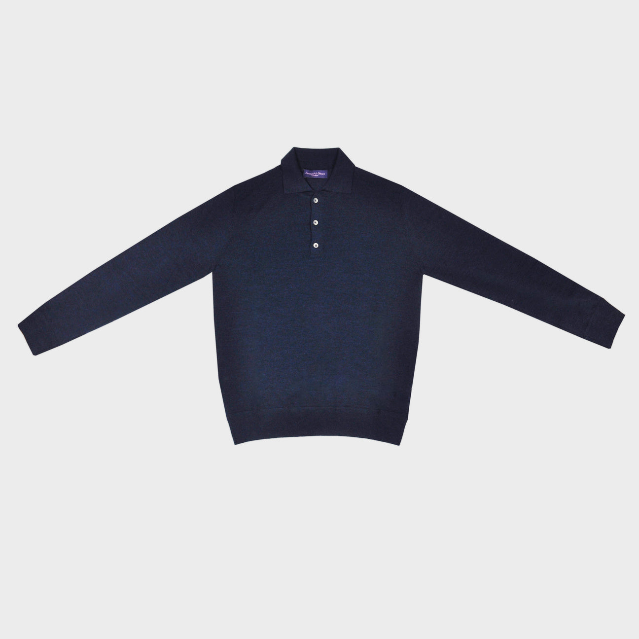Seaward & Stearn Super Fine Merino Wool Long Sleeve Polo in Deep Navy