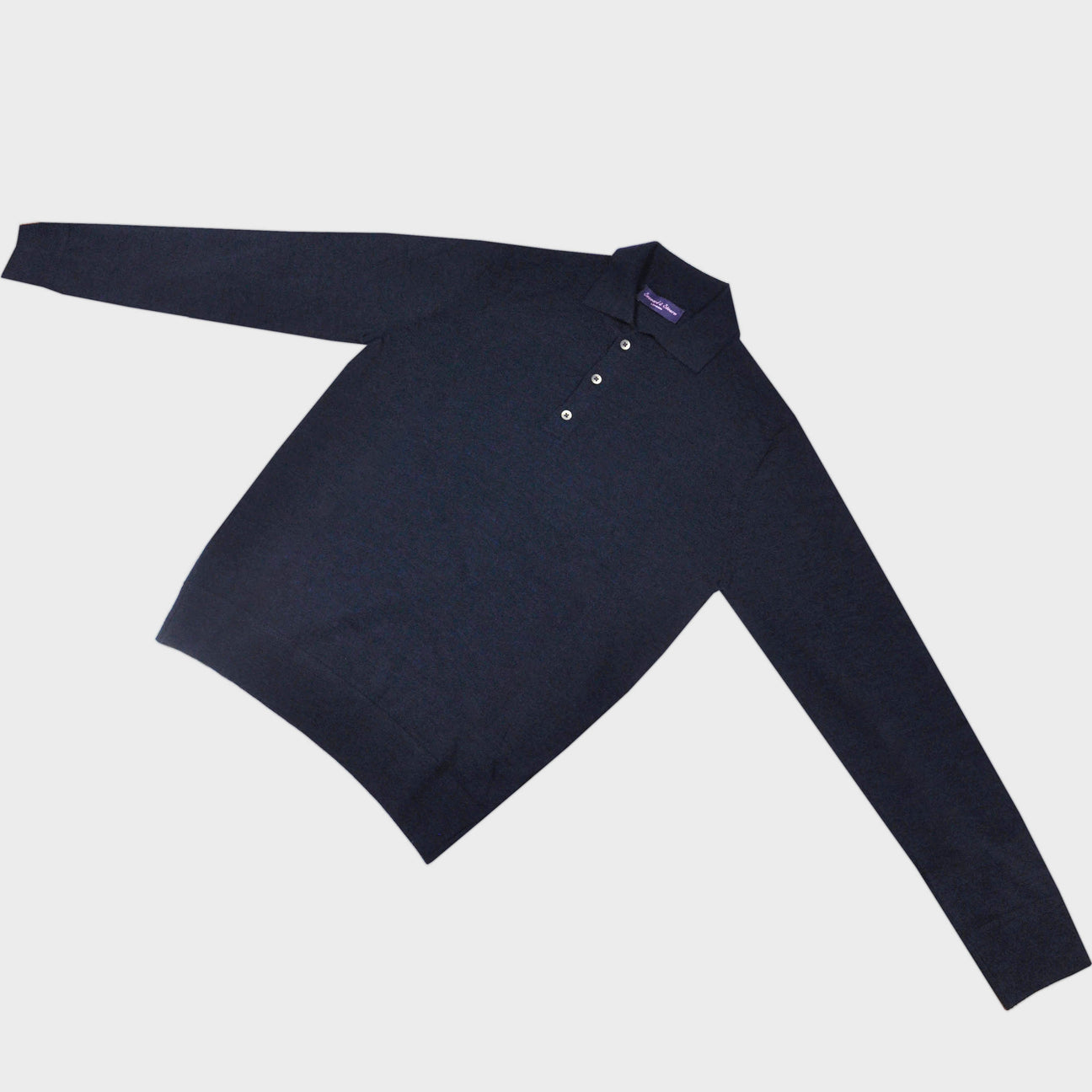 Seaward & Stearn Super Fine Merino Wool Long Sleeve Polo in Deep Navy