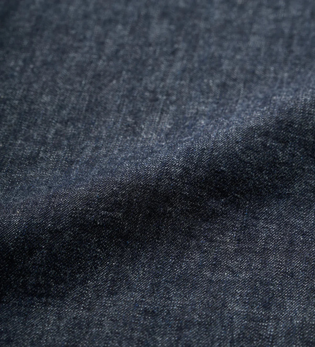 Close-up of dark blue denim fabric texture