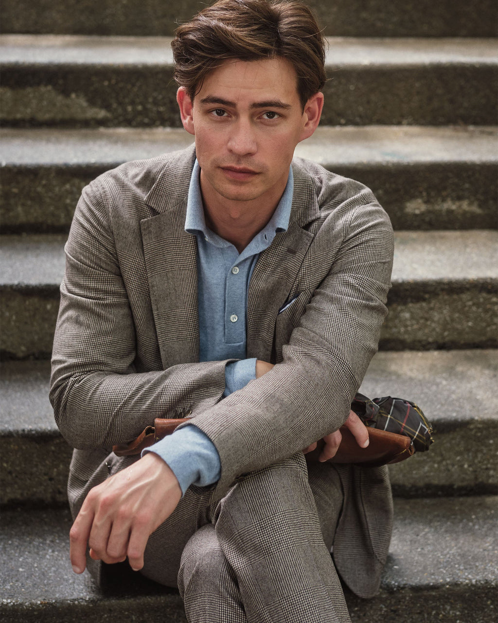 Sid Mashburn Long-Sleeved Rally Polo Sweater Blue Sky Cotton/Cashmere