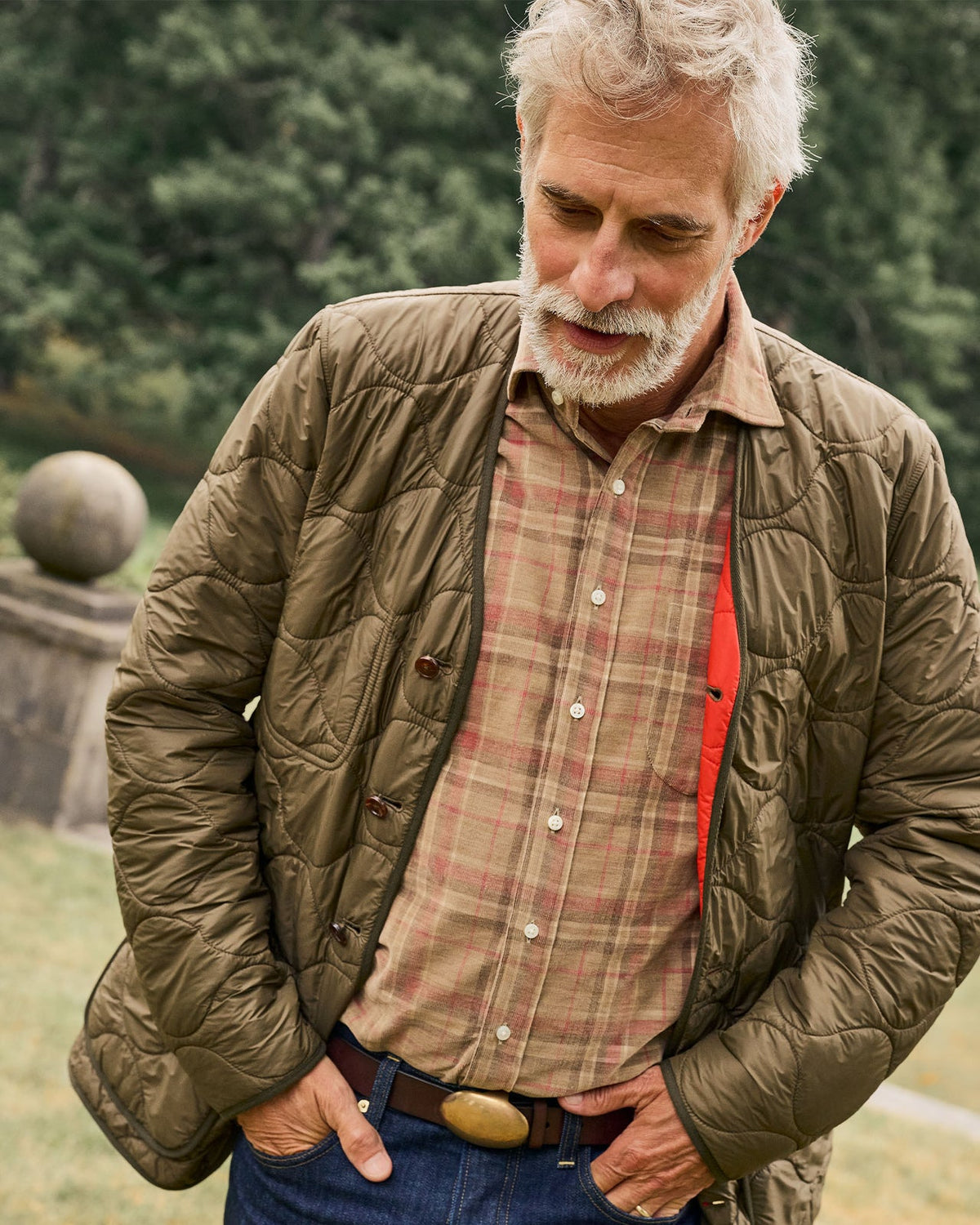 Sid Mashburn Otto Handmade Sport Shirt - Oat/Berry/Brown Plaid Corduroy - image 2