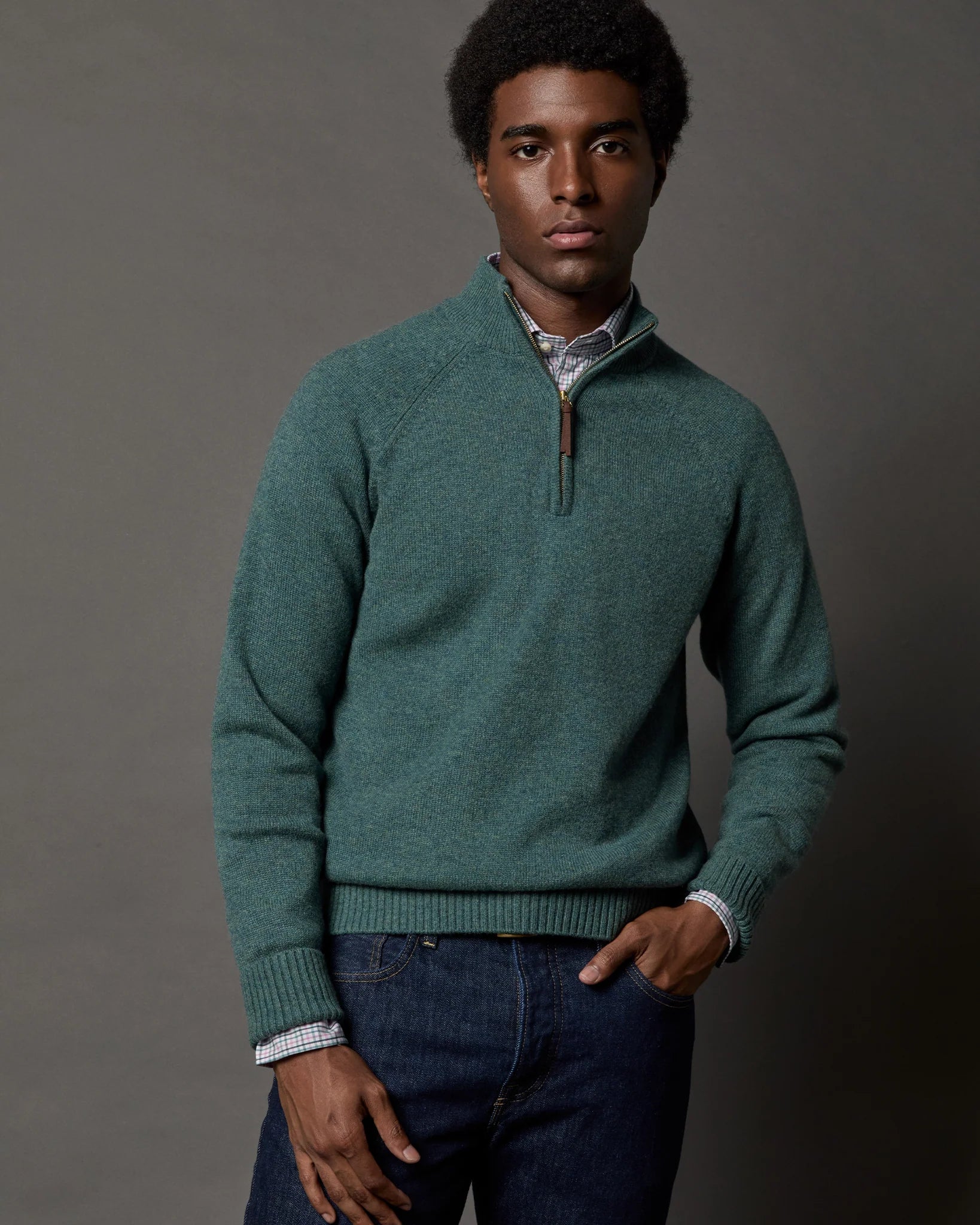 Sid Mashburn Half-Zip Sweater Heather Pine Cashmere