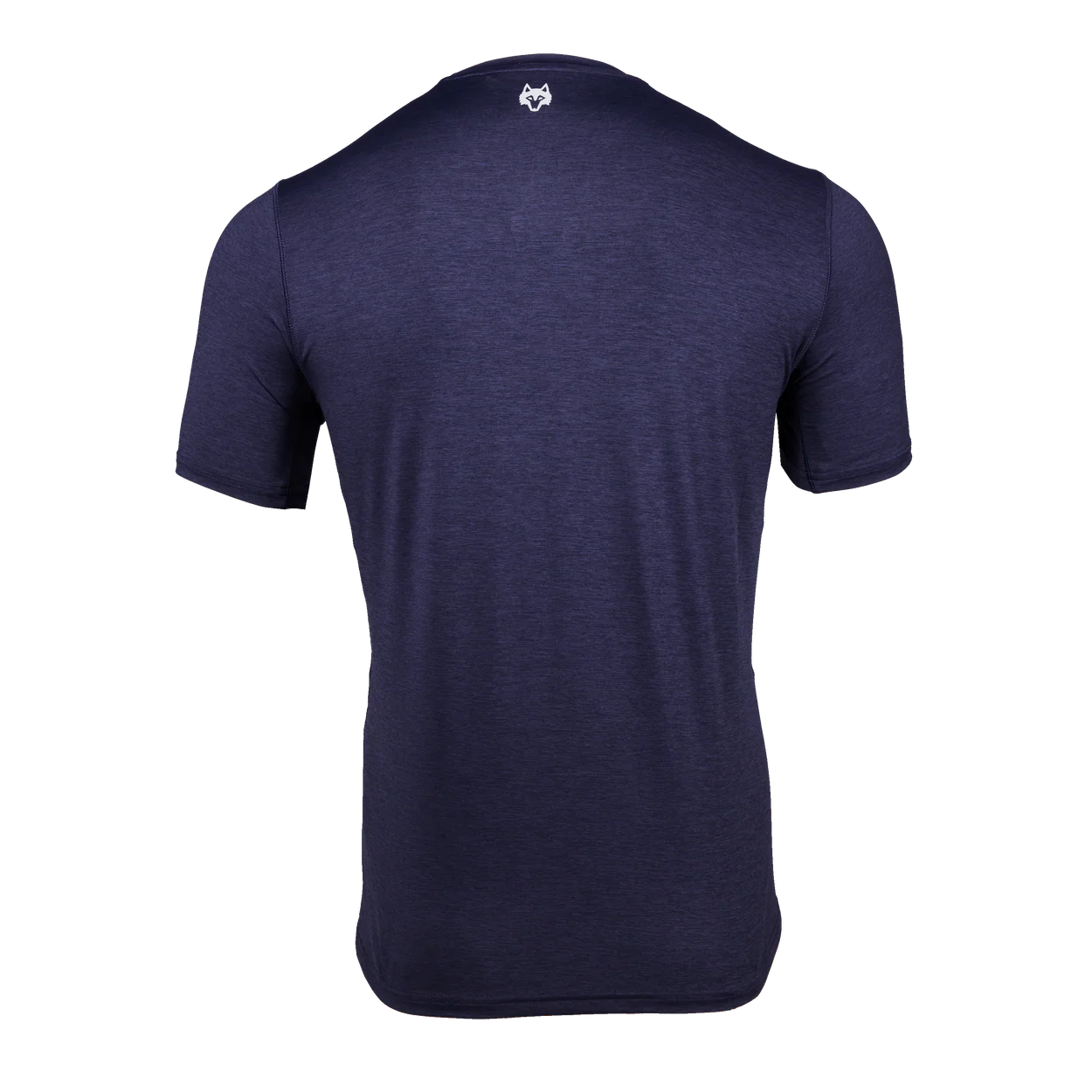 Navy blue t-shirt with a logo on the back against a white background