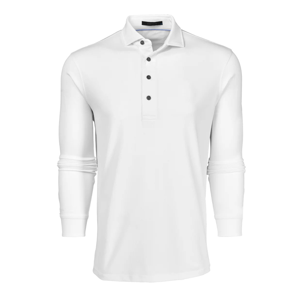 White long-sleeve polo shirt on a white background