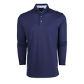 Navy long-sleeve polo shirt on a white background
